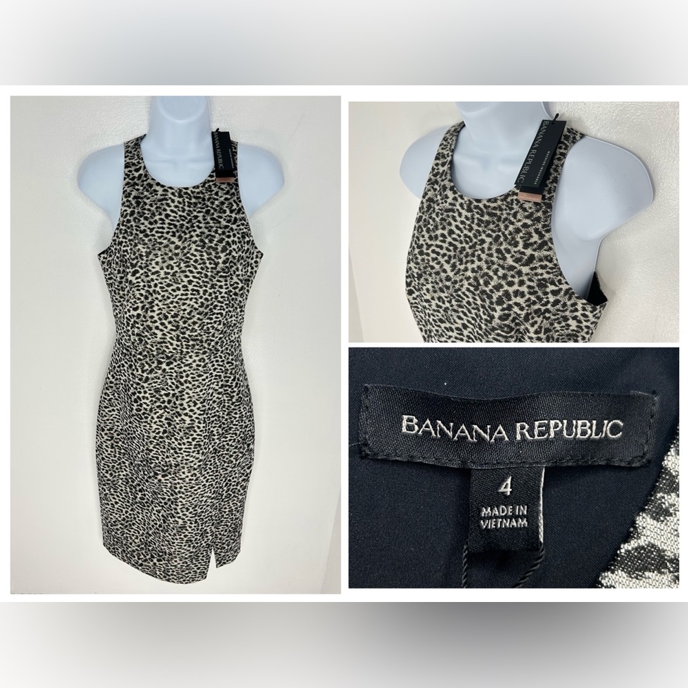 Banana Republic NWT‎ Racer Back Leopard Sleeveless Sheath Dress Size 4 Washable